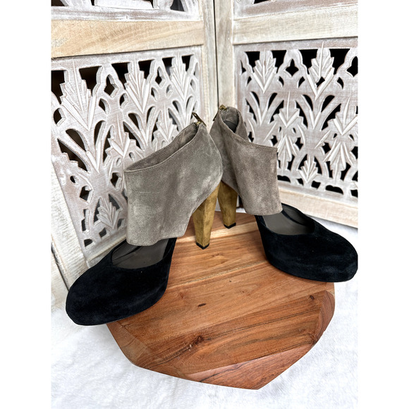 Loeffler Randall Black, Gray & Taupe Suede cut-out High Heel Size 9 B Women Shoe - Picture 5 of 8